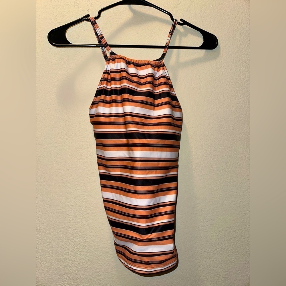 NWT beachsissi orange striped halter tankini swim top M beach pool summer